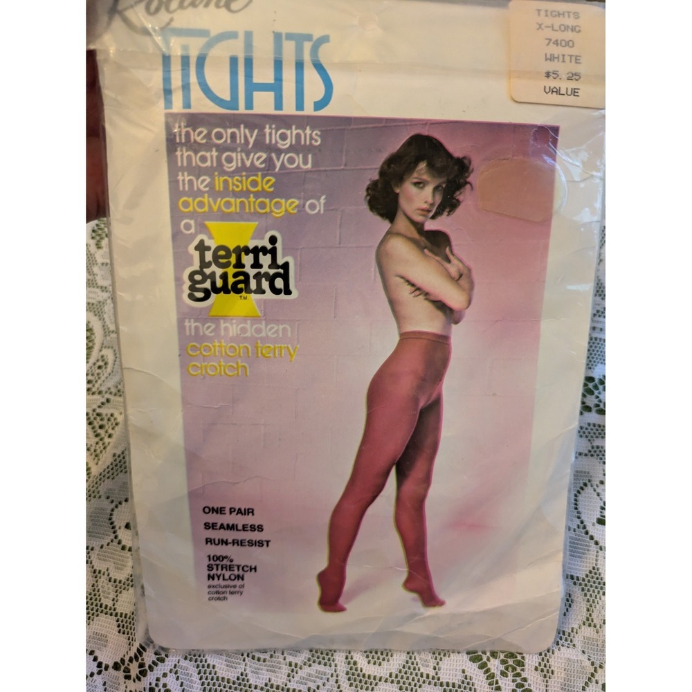 Terri Guard Tights White Extra Long Run Resistant Terri Crotch 70s 80s Disco